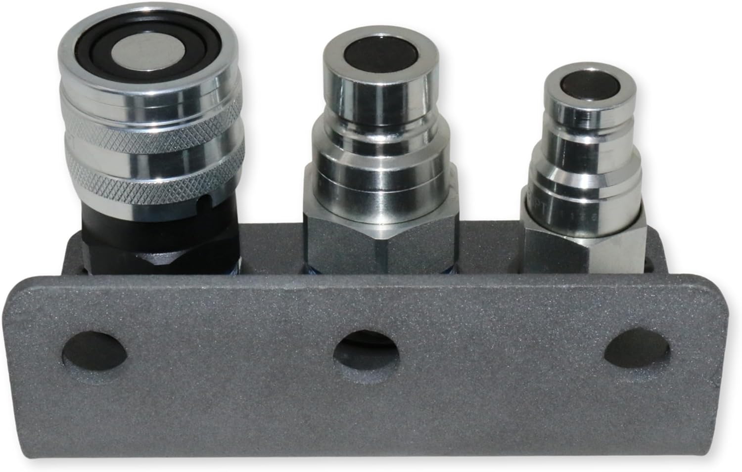 Hydraulic quick connect coupler set 1/2 inch NPT flat face with 3/8 inch drain line coupler and bracket for skid steer, loader, tractor, Bobcat, Case, John Deere