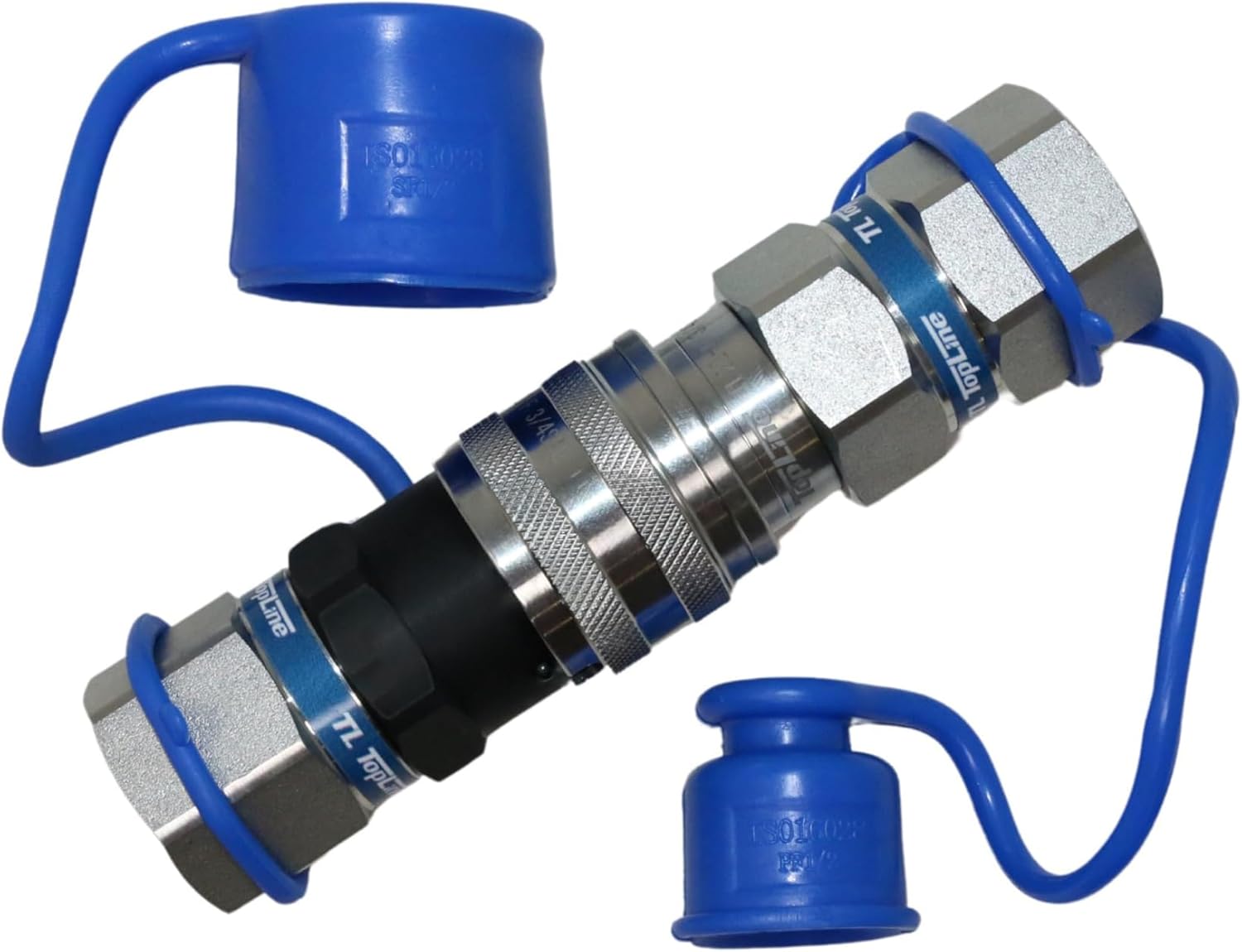 1/2" Body with 3/4" SAE O-Ring BOSS Thread, Hydraulic Quick Connect Coupler, Flat Face, ISO 16028, Heavy-Duty Coupling Set with Dust Caps for Skid Steer Bobcat Attachment | Model TL22