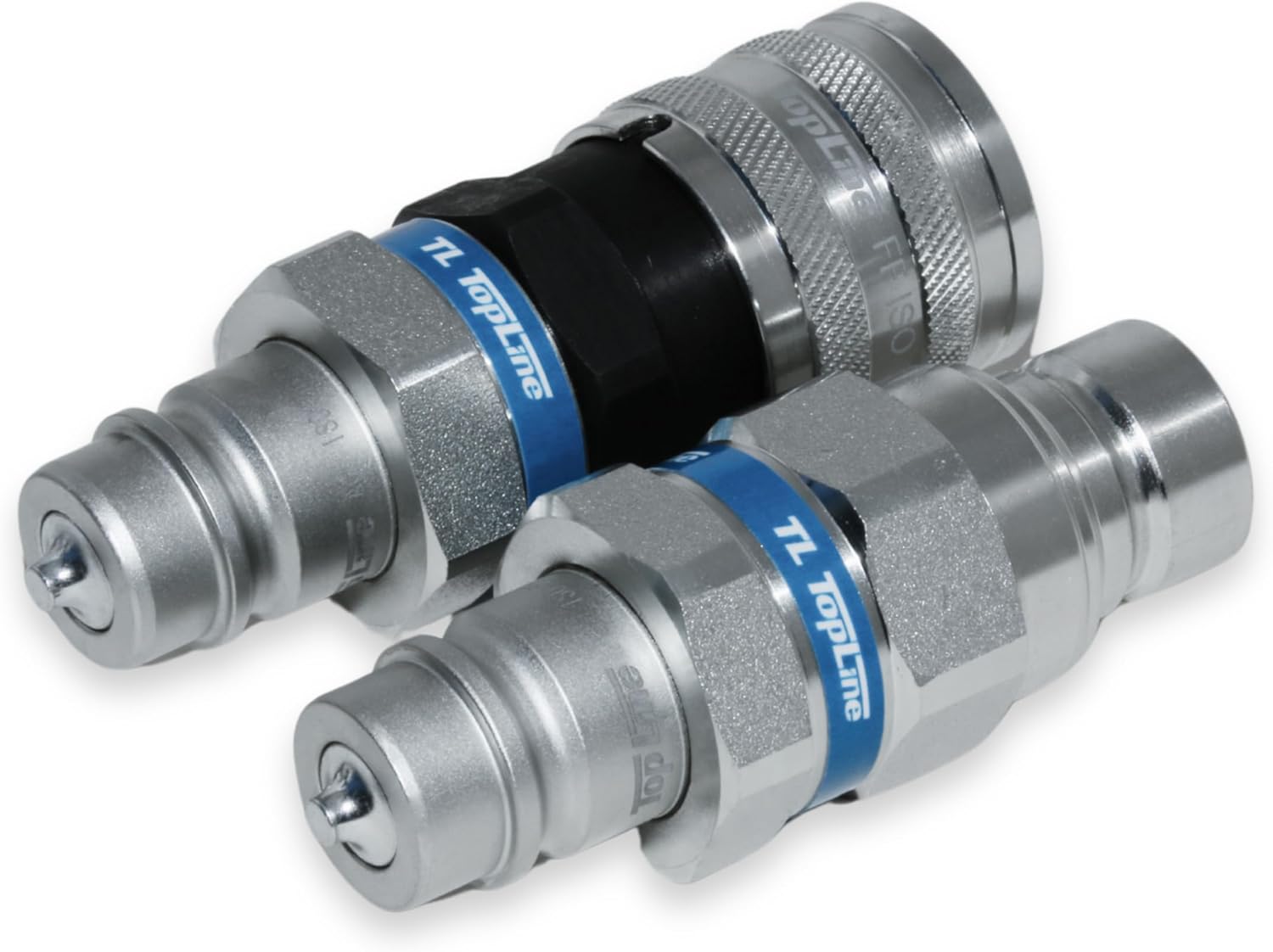 1/2" Flat Face to Ag Style Hydraulic Quick Coupler Adapter Set | Install Flat Face Connector on Skid Steer | 5076 PSI | Zinc Plated | ISO 16028 to ISO 5675 | with Dust Caps | Model TL46