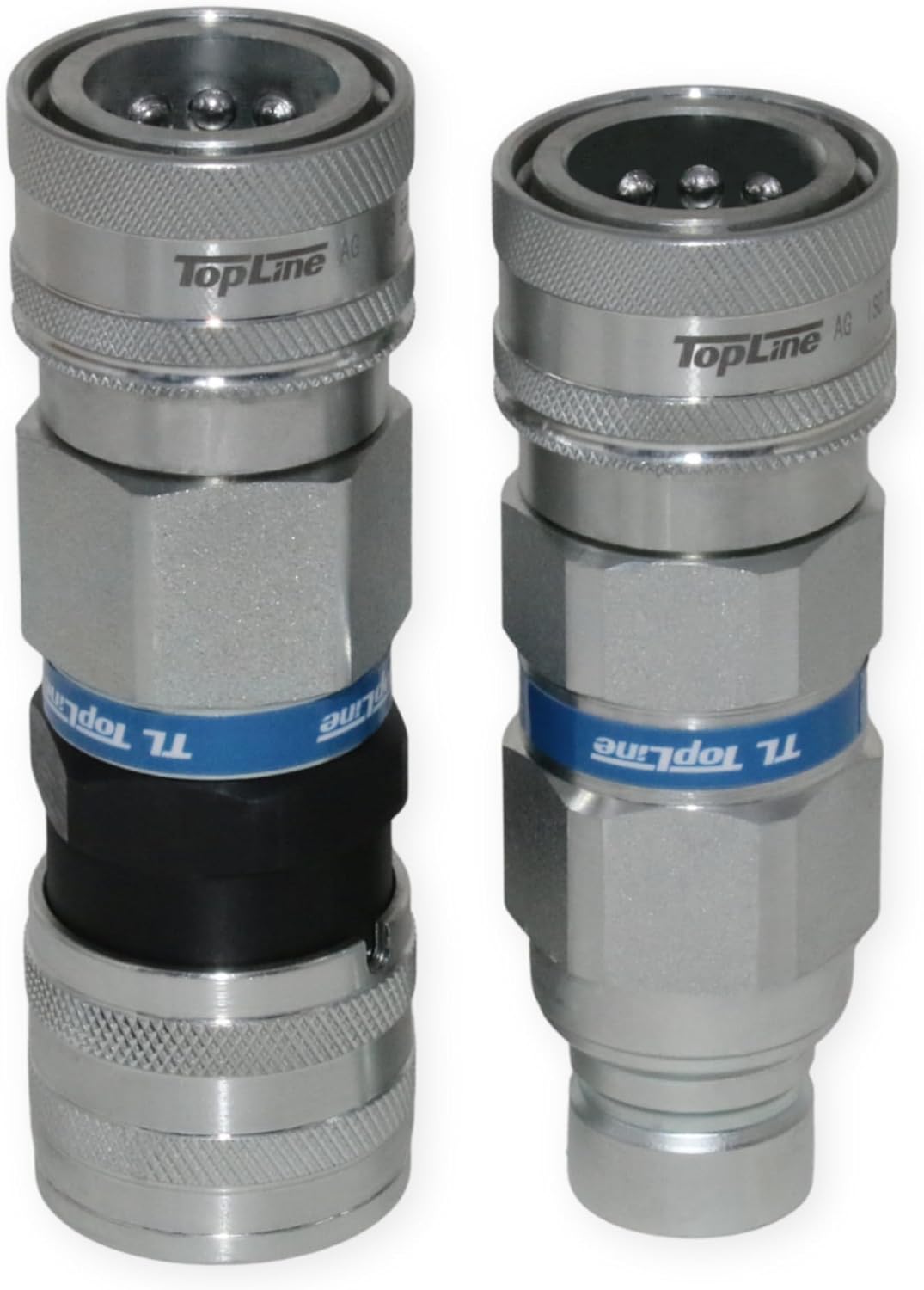 1/2" Flat Face to Ag Style Hydraulic Quick Connect Coupler Adapter Set | Heavy-Duty | ISO 16028 to ISO 5675 | 5076 PSI | Zinc Plated | Dust Caps Included | Fits Bobcat, John Deere, CAT | Model TL106