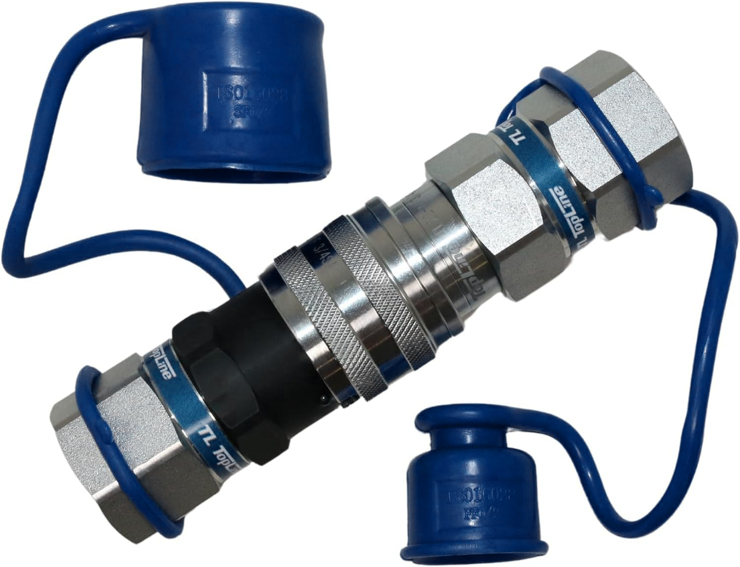 1/2" Body with 1/2" NPT Thread | Flat Face Hydraulic Quick Connect Coupler | Skid Steer Bobcat Attachment | ISO 16028 Heavy-Duty Coupling Sets with Dust Caps | Model TL23