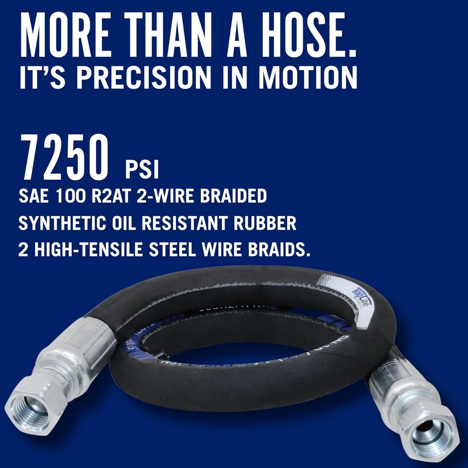 3/8" Hydraulic Hose Assembly 48 Inches – Female JIC x Female JIC, 7,250 PSI, SAE 100 R2AT, 2-Wire Braided, Oil-Resistant Rubber, Heavy-Duty High-Pressure Line | Model HFR206-063F-063F