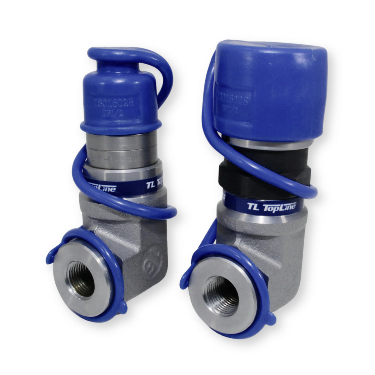 1/2" Body with 90 deg. Elbow 3/8" NPT Thread | Flat Face Hydraulic Quick Connect Coupler | Skid Steer Bobcat Attachment | ISO 16028 Heavy-Duty Coupling Sets with Dust Caps | Model TL171
