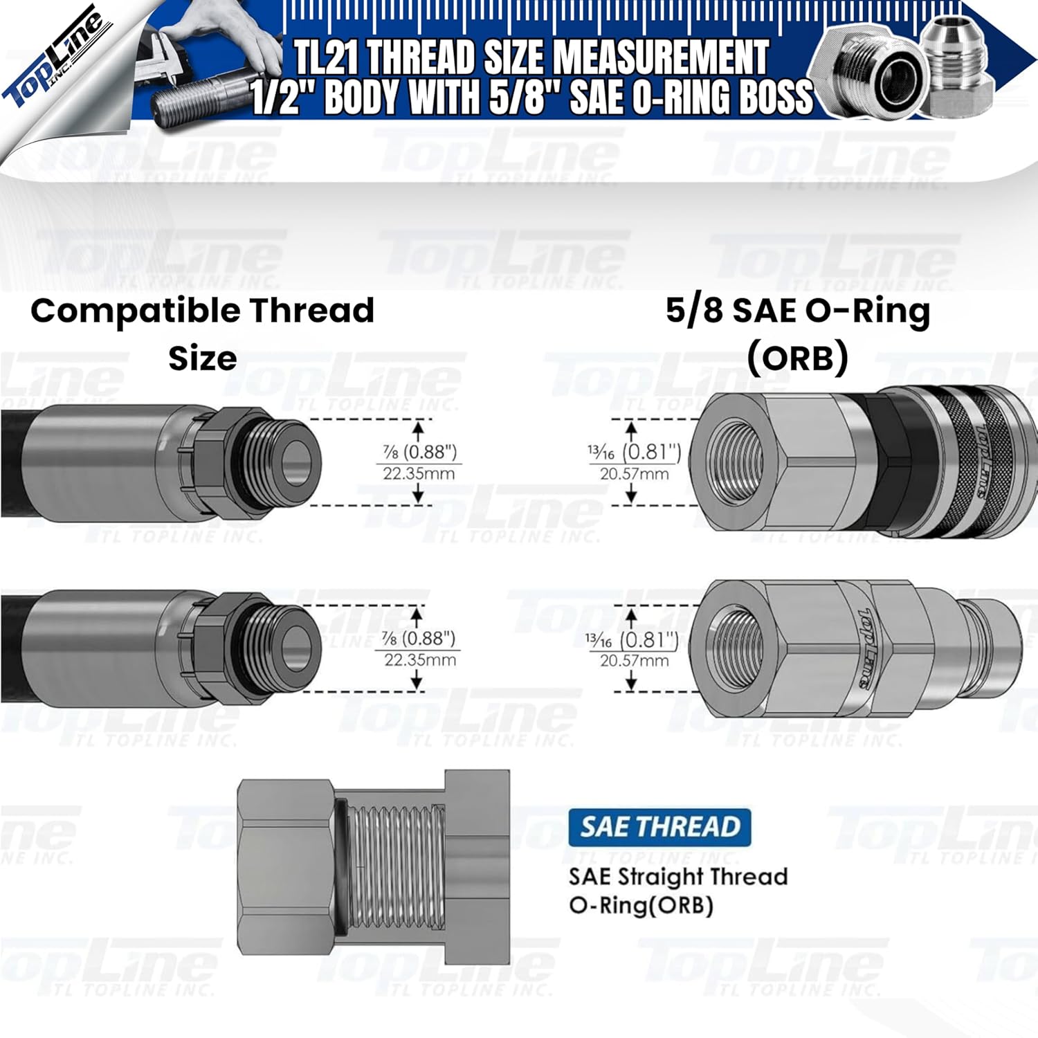 5/8" SAE Thread Flat Face Quick Connect Hydraulic Coupler 1/2" body size Bobcat Skid Steer Coupling | TL21