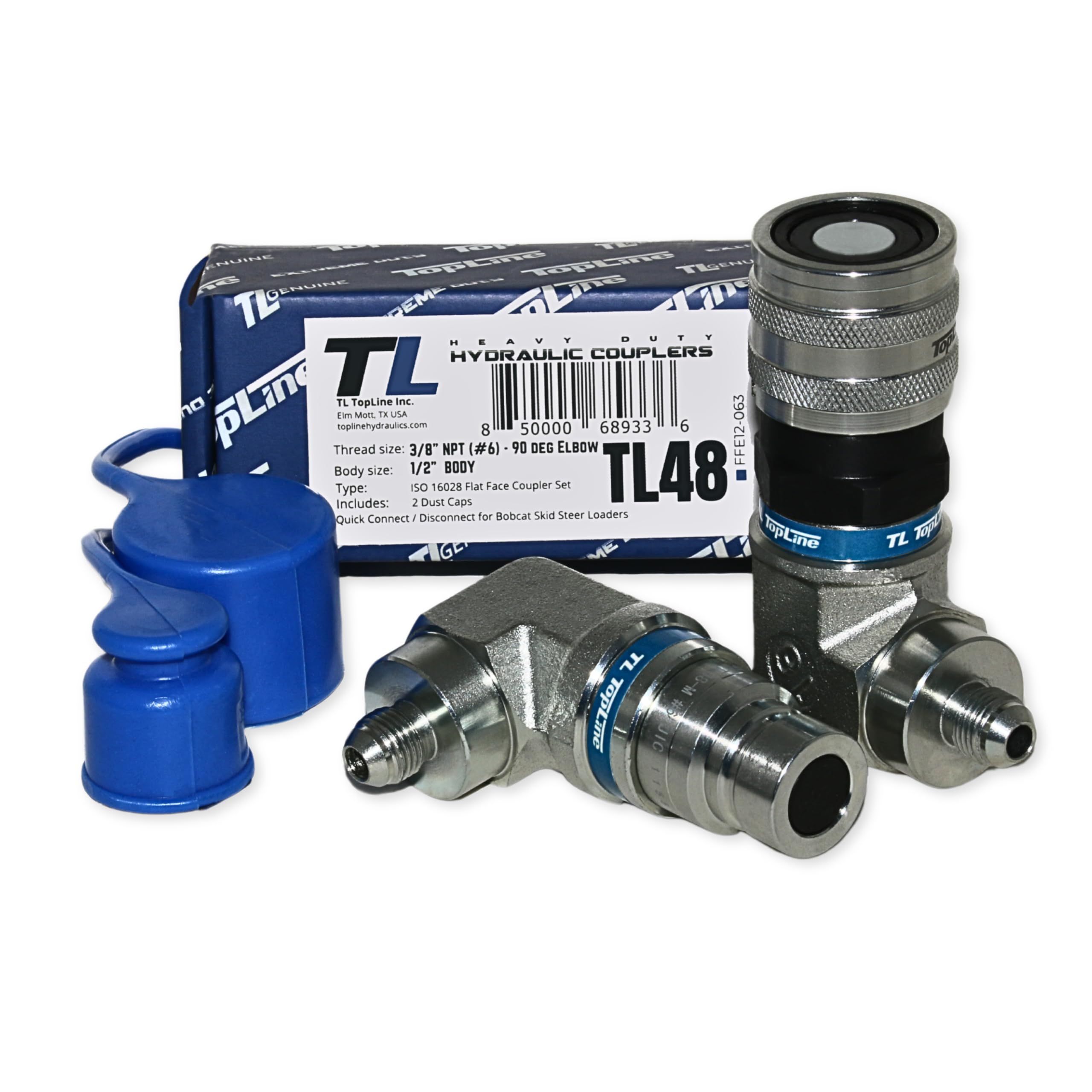TL48 1/2" Body 90 deg. Elbow 3/8” JIC Thread Flat Face Quick Connect Coupler