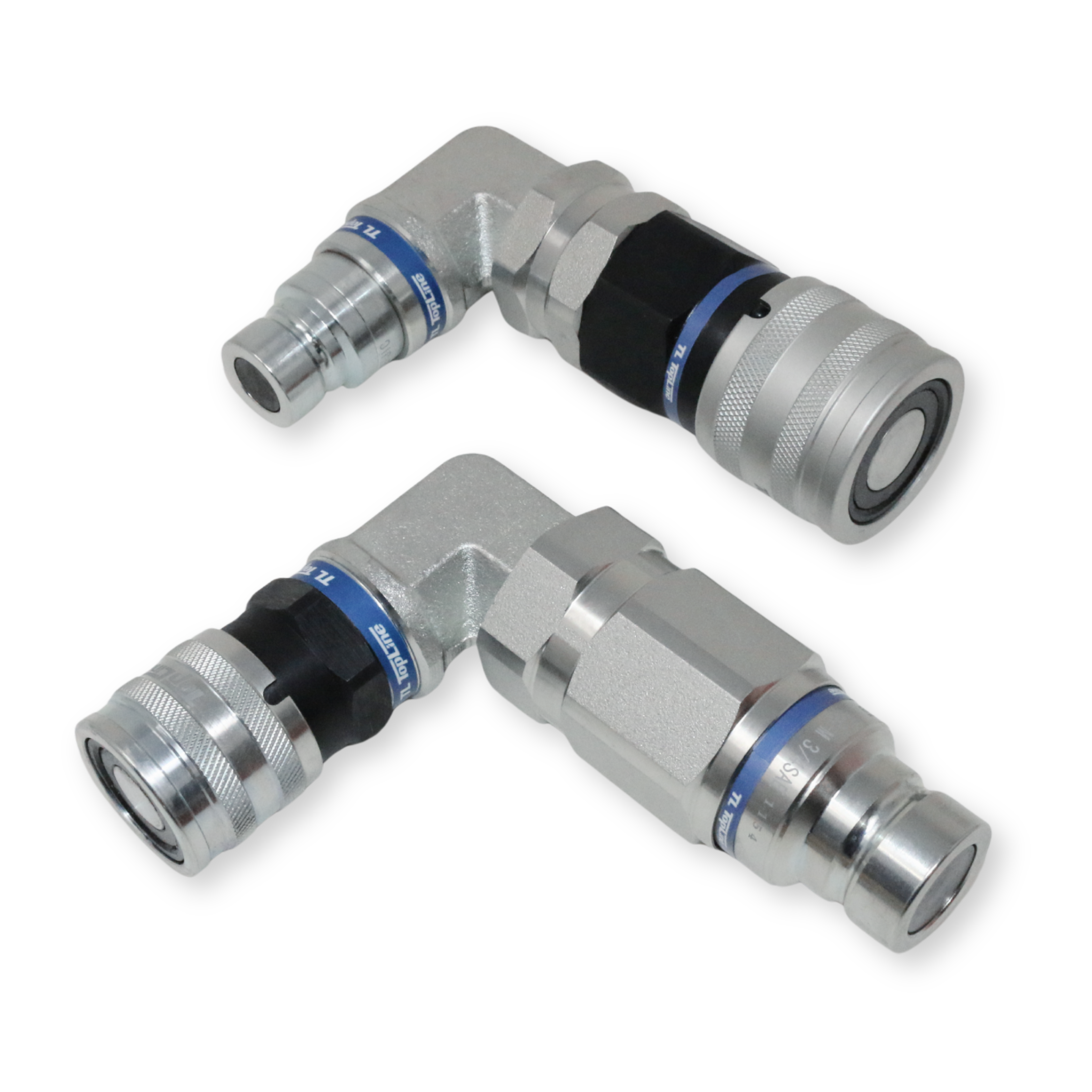 90 Degree Adapter Set Flat Face Coupler | Converts 1/2 body to 3/4 body | Hydraulic Quick Connect Coupler | ISO 16028 | Heavy-Duty Coupling Set for Bobcat Bulkhead for Skid Steer Loaders | Model TL117E
