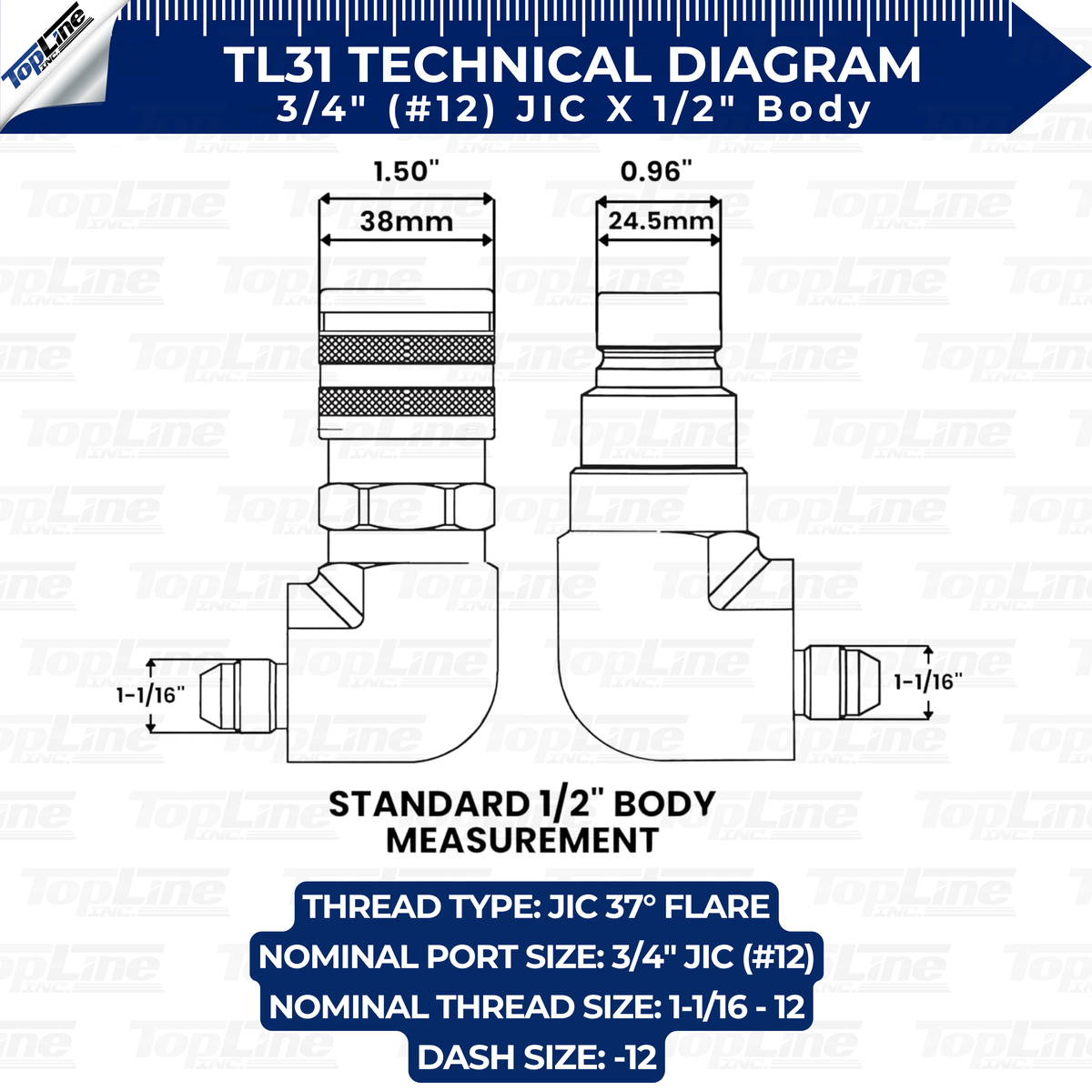 TL31 3/4 JIC Male 90 deg Elbow Flat Face Hydraulic Quick Connect Coupler Set 1/2
