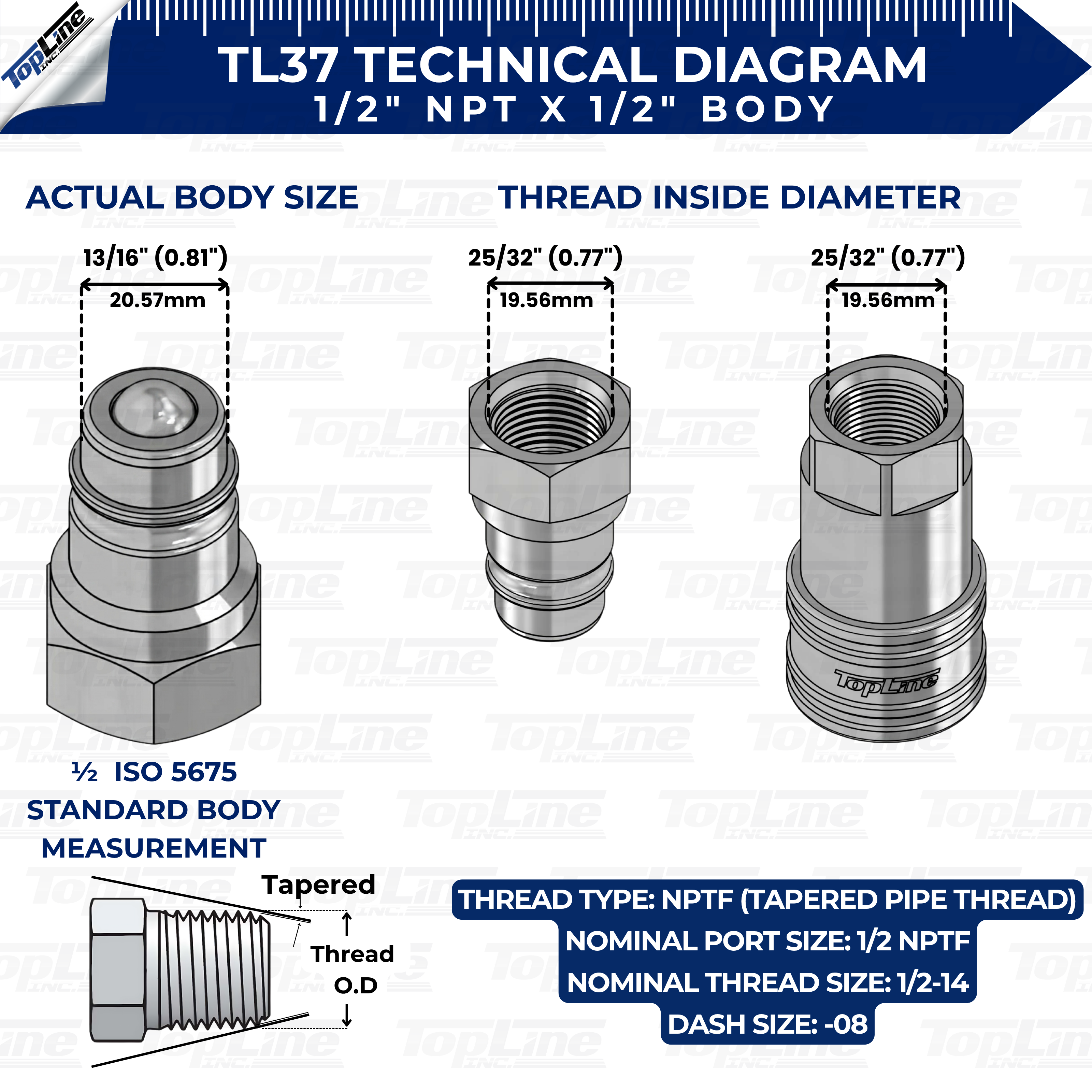 1/2" NPT Thread Ag Quick Connect Hydraulic Poppet style Coupler 1/2" body size for Tractor Implements | TL37