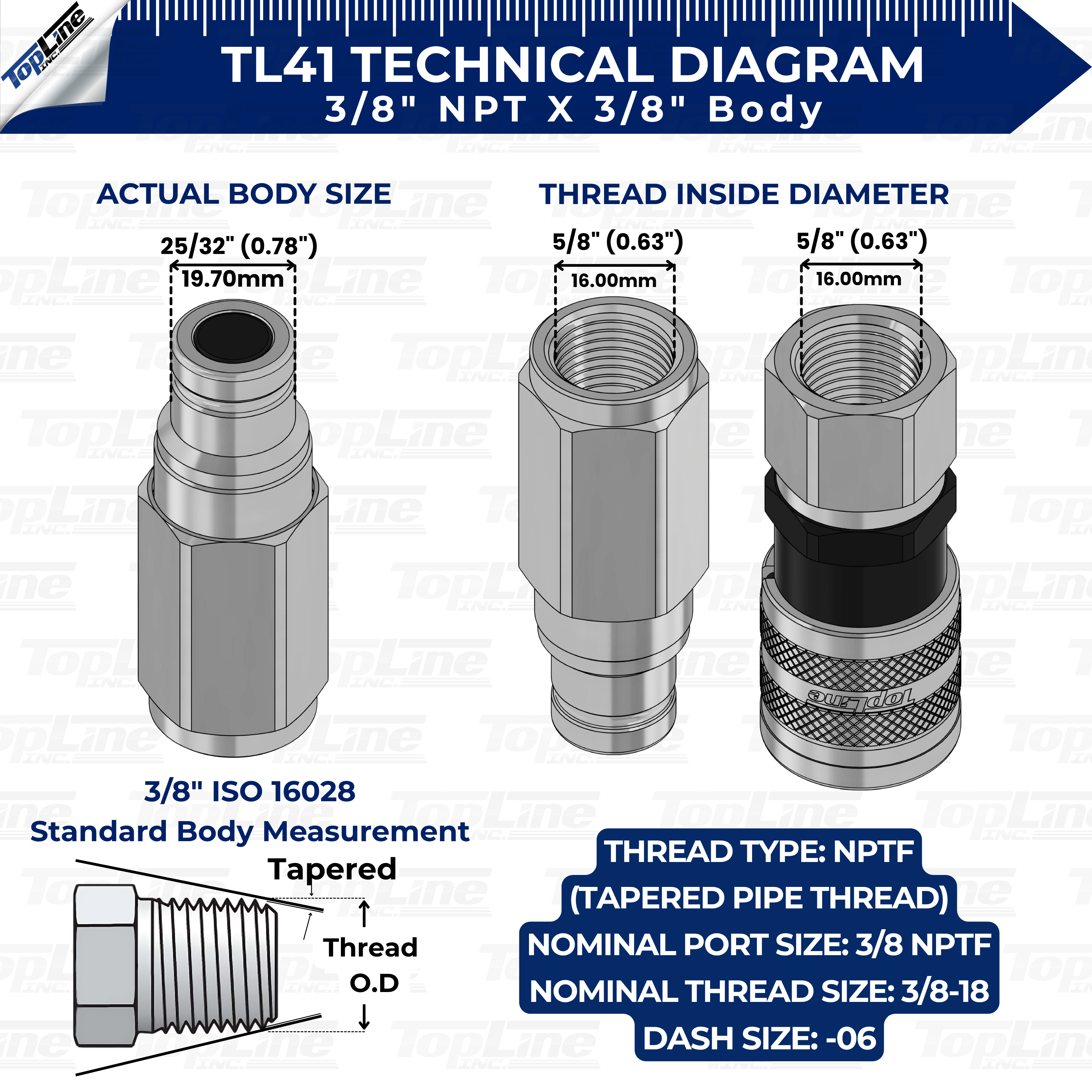 TL41 3/8" NPT Thread Flat Face Quick Connect Hydraulic Couplers 3/8" body size for Bobcat Skid Steer Loaders
