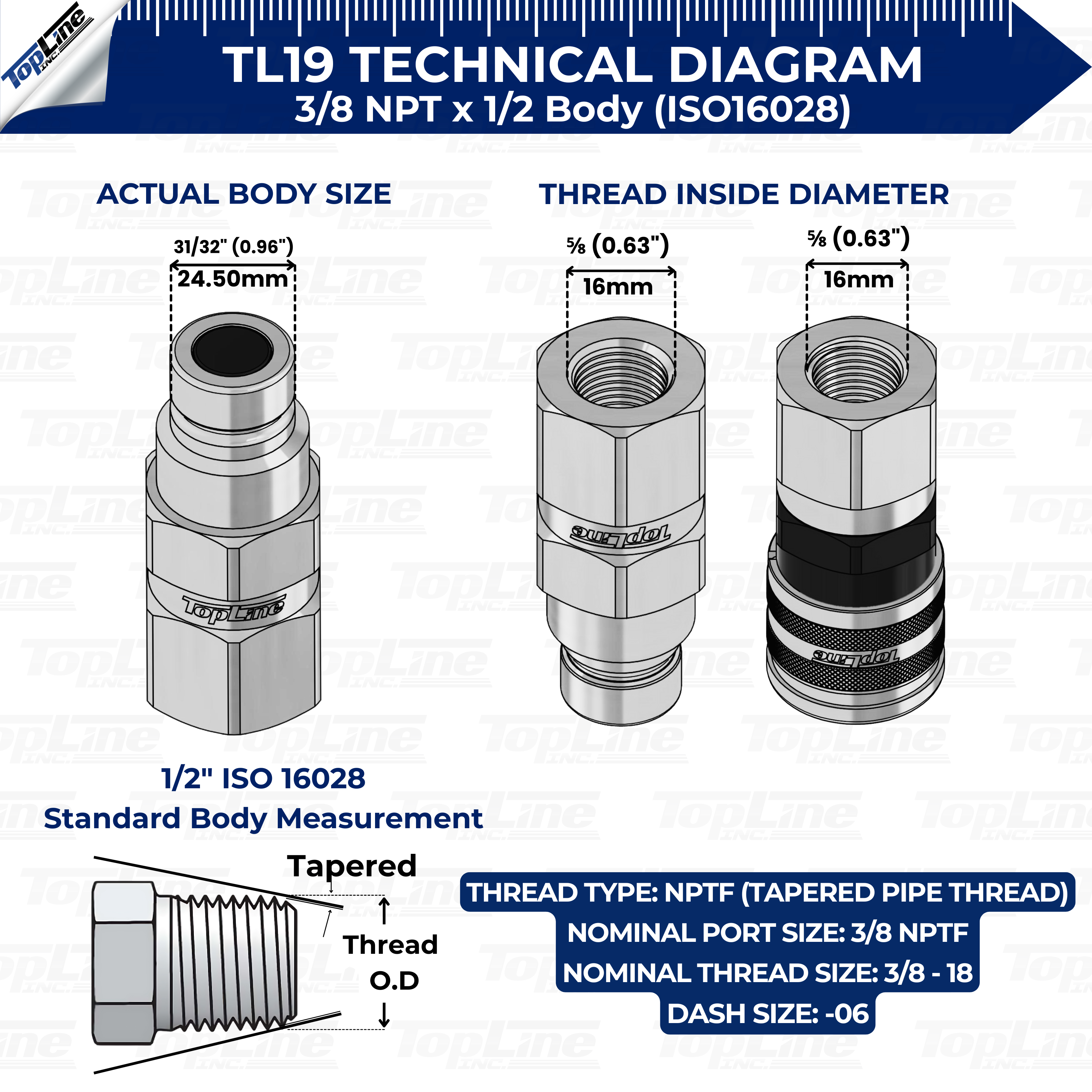 TL19 3/8" NPT Thread Female Flat Face Quick Connect Hydraulic Coupler Skid Steer 1/2" body size Bobcat Skid Steer