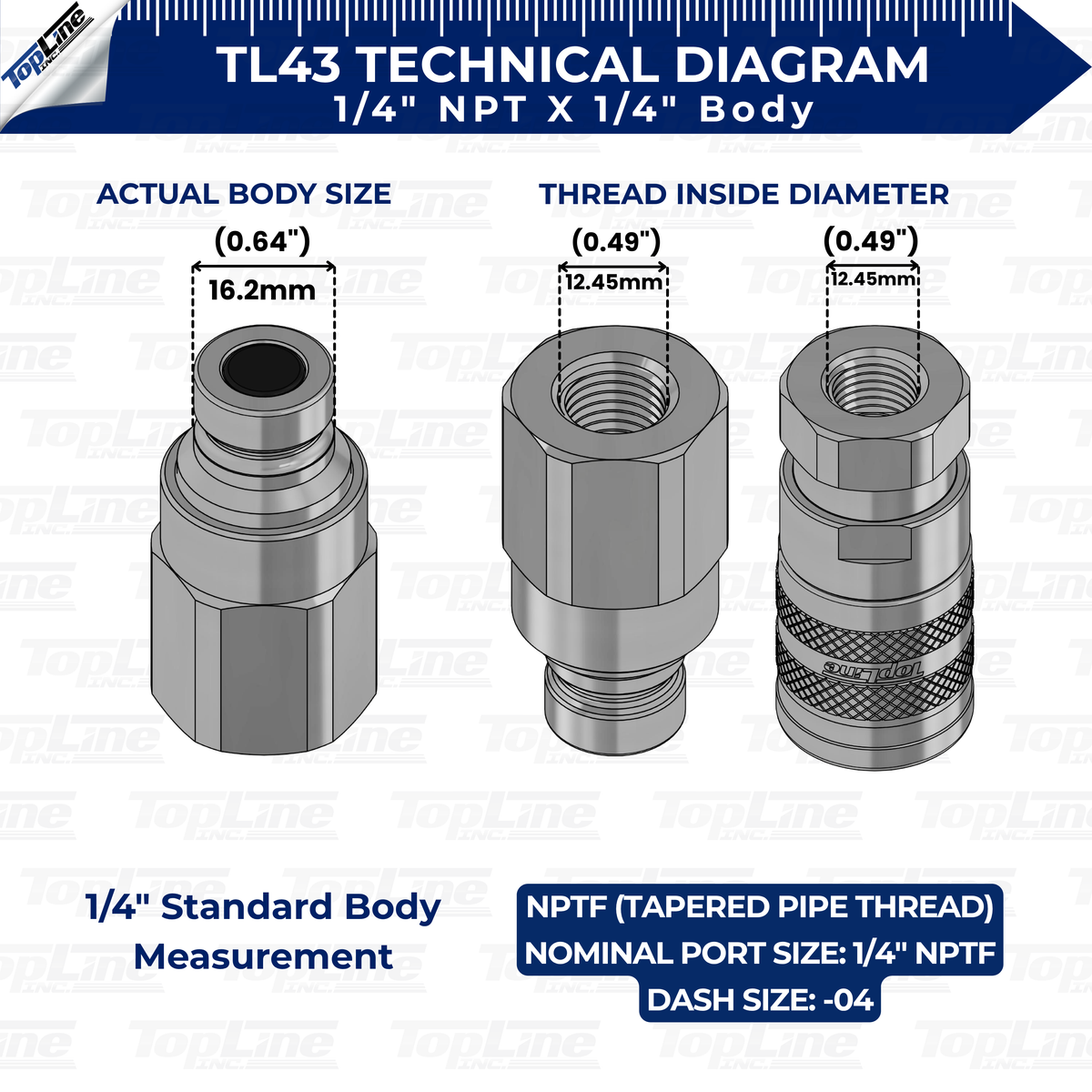 TL43 1/4" NPT Thread Flat Face Quick Connect Hydraulic Couplers 1/4" body size for Bobcat Skid Steer Loaders