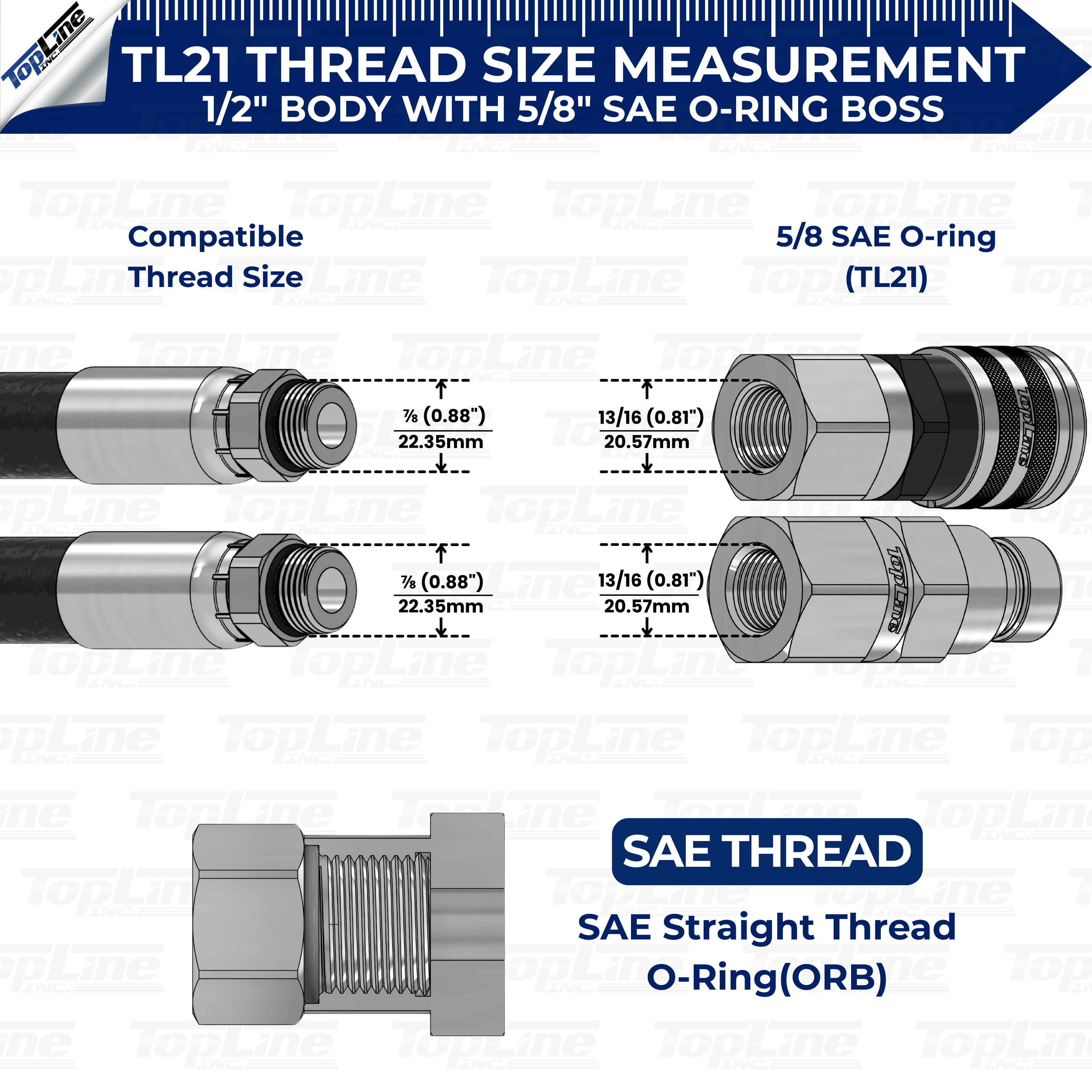 5/8" SAE Thread Flat Face Quick Connect Hydraulic Coupler 1/2" body size Bobcat Skid Steer Coupling | TL21