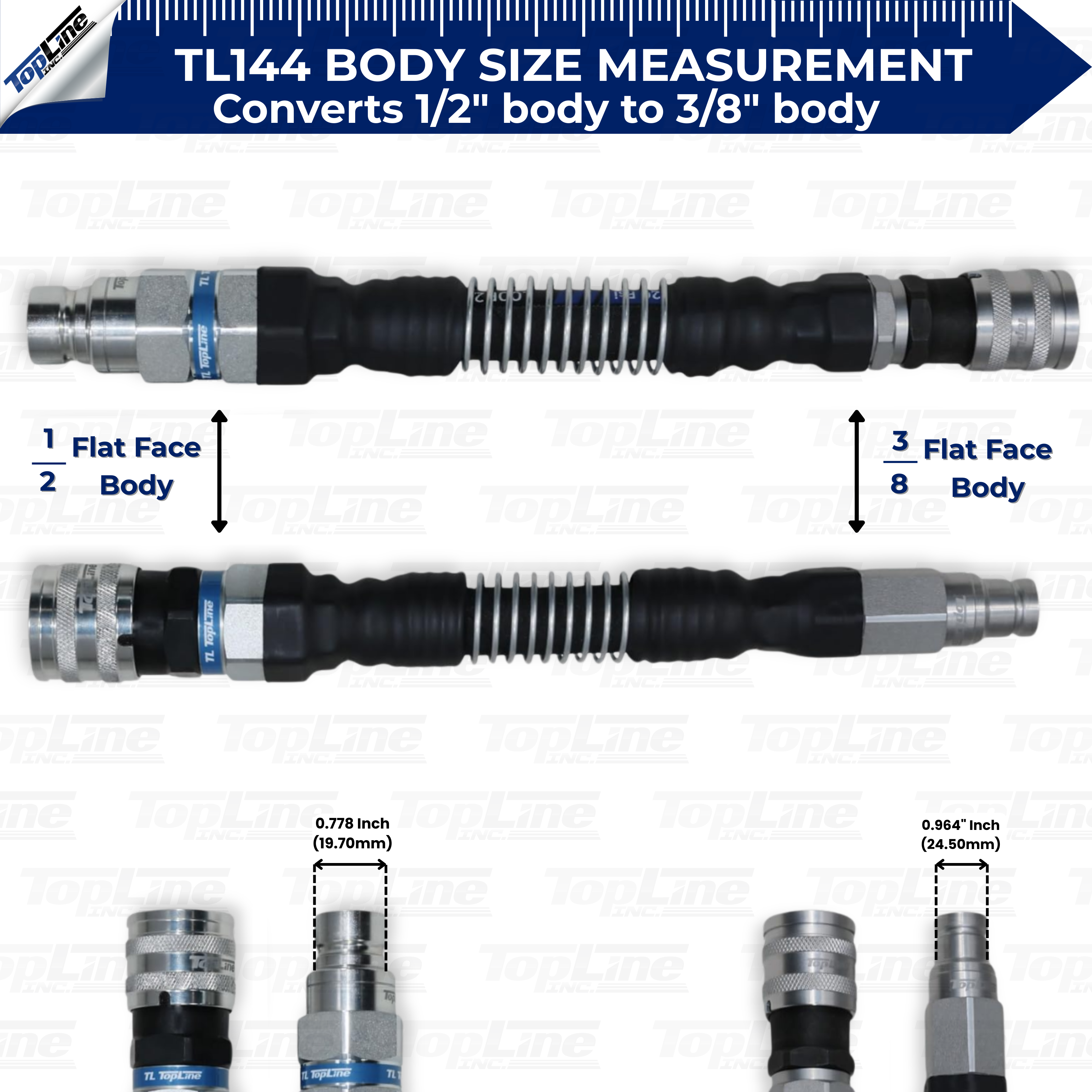 Adapter Set Flat Face Coupler | Converts 1/2 body to 3/8 body | Hydraulic Quick Connect Coupler | ISO 16028 | Model TL144