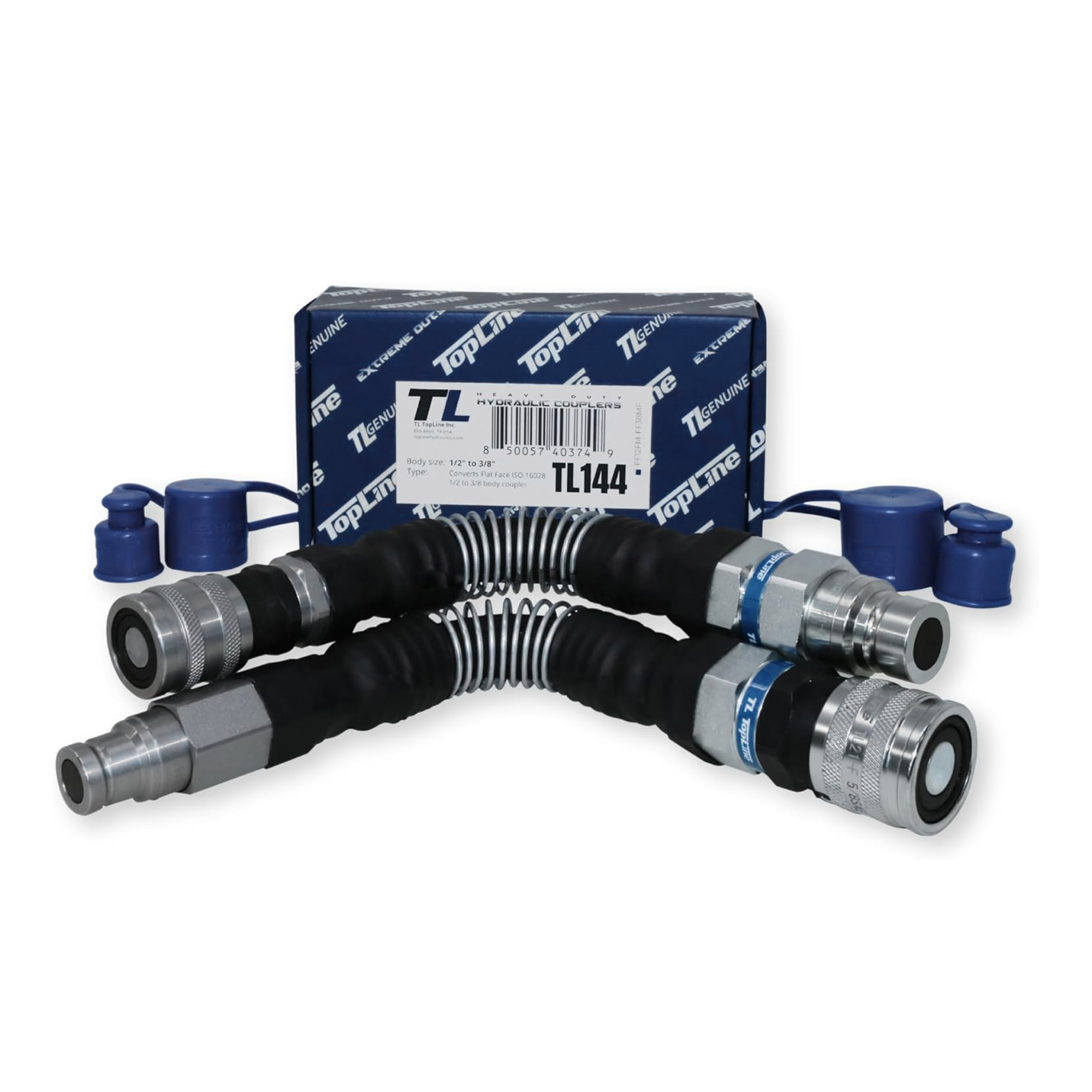 Adapter Set Flat Face Coupler | Converts 1/2 body to 3/8 body | Hydraulic Quick Connect Coupler | ISO 16028 | Model TL144