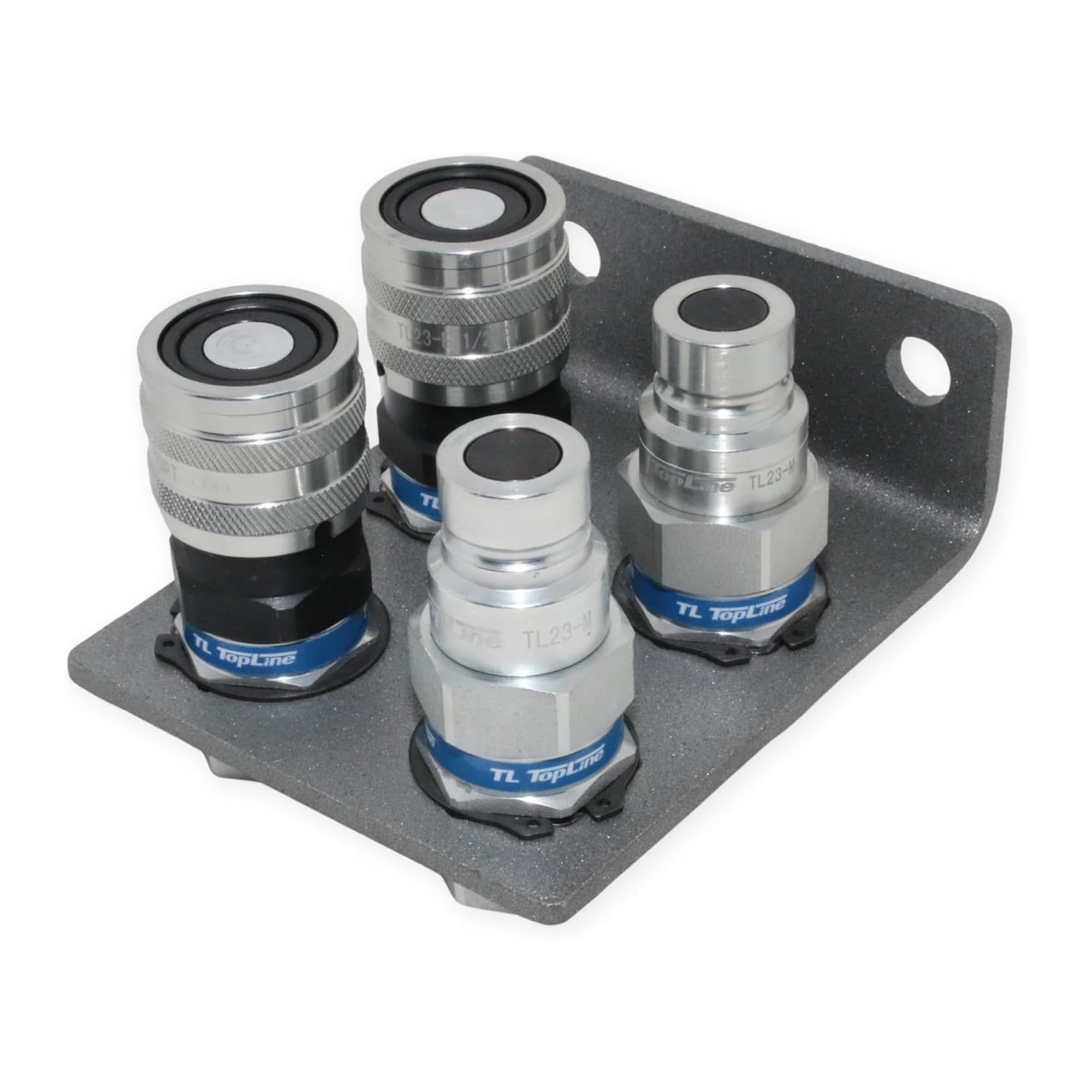 1/2" Hydraulic Quick Connect Coupler Set, Flat Face, 1/2" NPT, ISO 16028, Heavy-Duty Steel, Includes Mounting Bracket, Fits Skid Steer Bobcat Attachments - TL23B-4