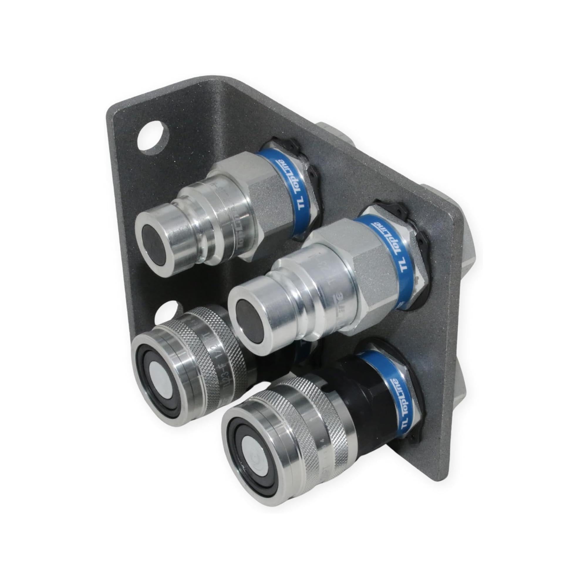 1/2" Hydraulic Quick Connect Coupler Set, Flat Face, 1/2" NPT, ISO 16028, Heavy-Duty Steel, Includes Mounting Bracket, Fits Skid Steer Bobcat Attachments - TL23B-4
