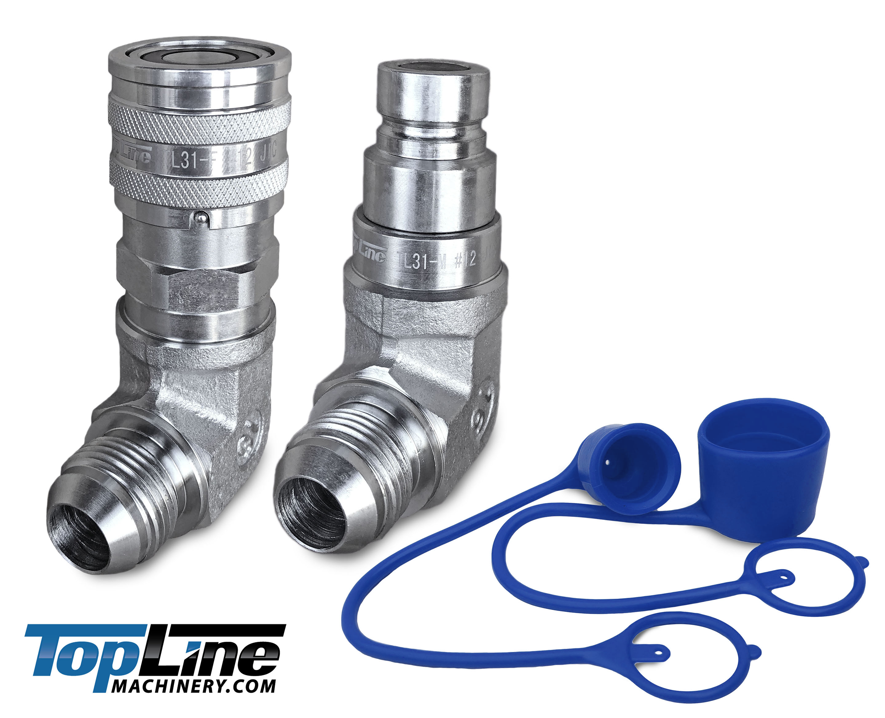 TL31 3/4 JIC Male 90 deg Elbow Flat Face Hydraulic Quick Connect Coupler Set 1/2