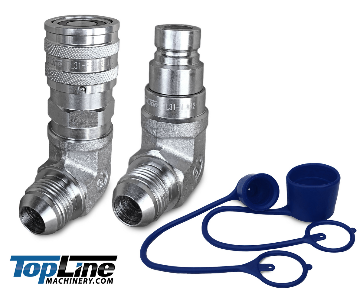 TL31 3/4 JIC Male 90 deg Elbow Flat Face Hydraulic Quick Connect Coupler Set 1/2
