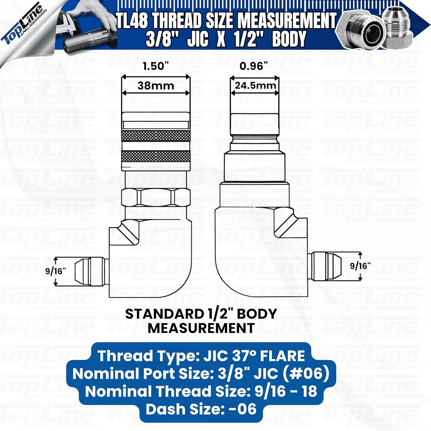 TL48 1/2" Body 90 deg. Elbow 3/8” JIC Thread Flat Face Quick Connect Coupler