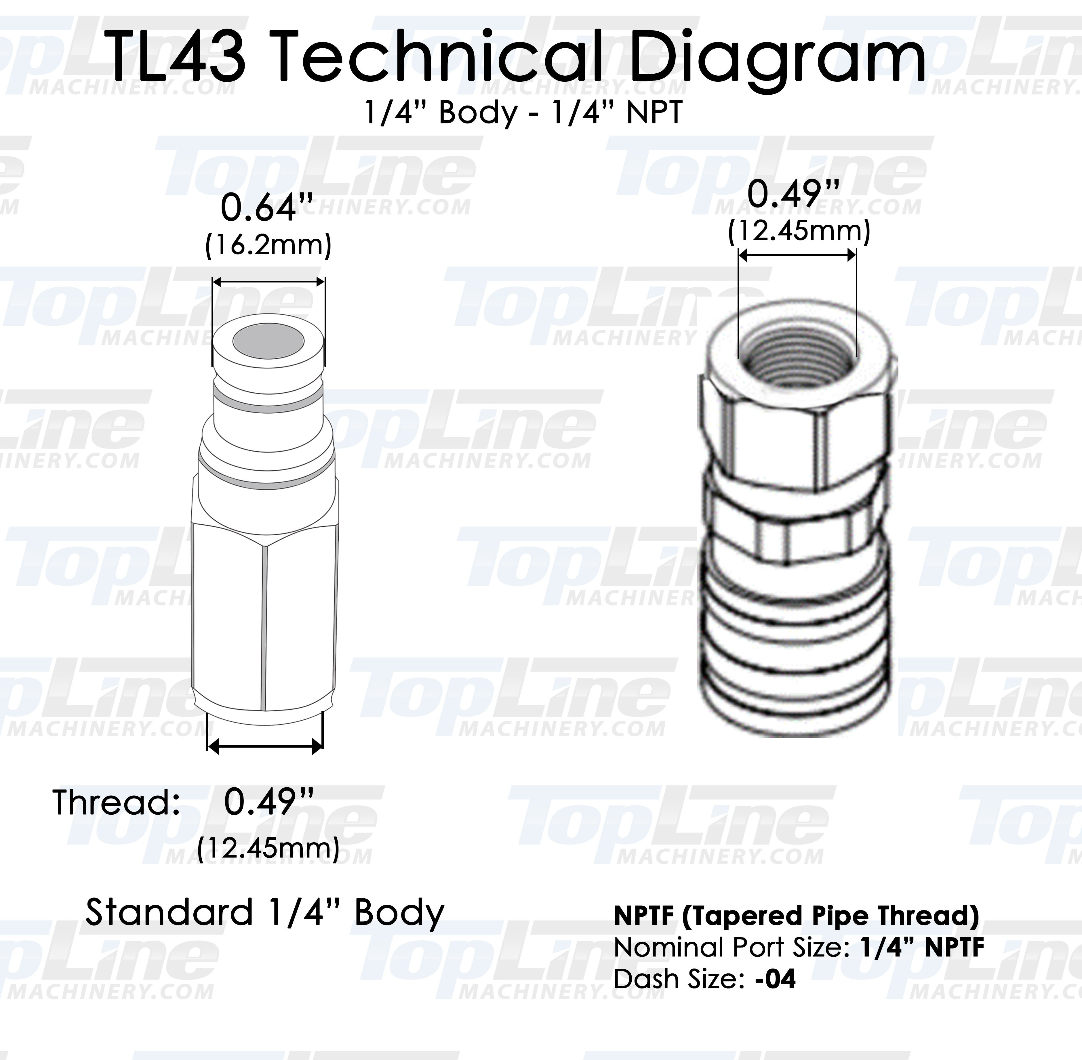 1/4" NPT Thread Flat Face Quick Connect Hydraulic Couplers - 1/4" body size - STAINLESS STEEL | TL240