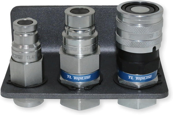 1/2" Flat Face Hydraulic Quick Connect Coupler Set, 1/2" NPT with 3/8" Drain Line Coupler, ISO 16028, Heavy-Duty Steel, Includes Mounting Bracket, Fits Skid Steer Bobcat Attachments - TL23DB-2