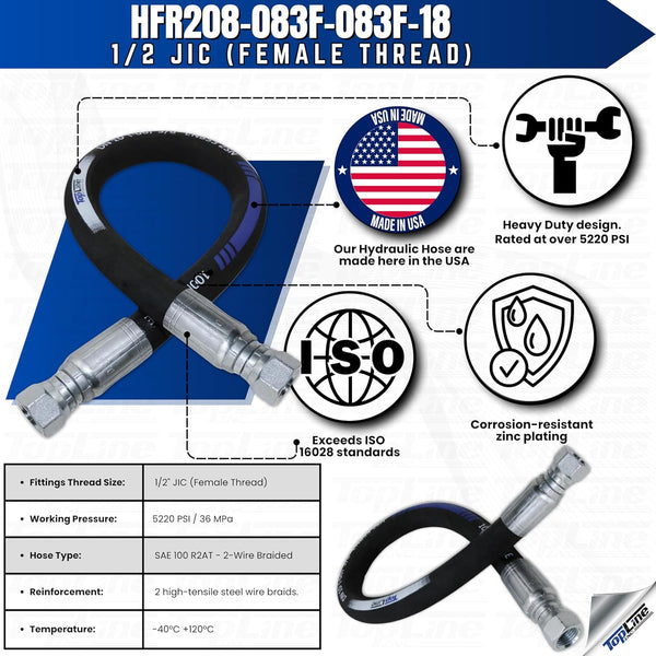 1/2" Hydraulic Hose Assembly with female JIC x female JIC (5220psi)