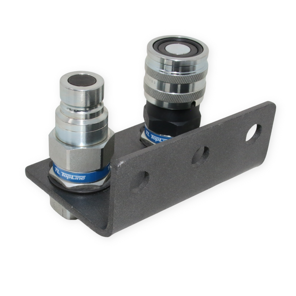 1/2" Hydraulic Quick Connect Coupler Set, Flat Face, 1/2" NPT, ISO 16028, Heavy-Duty Steel, Includes Mounting Bracket, Fits Skid Steer Bobcat Attachments - TL23B-2
