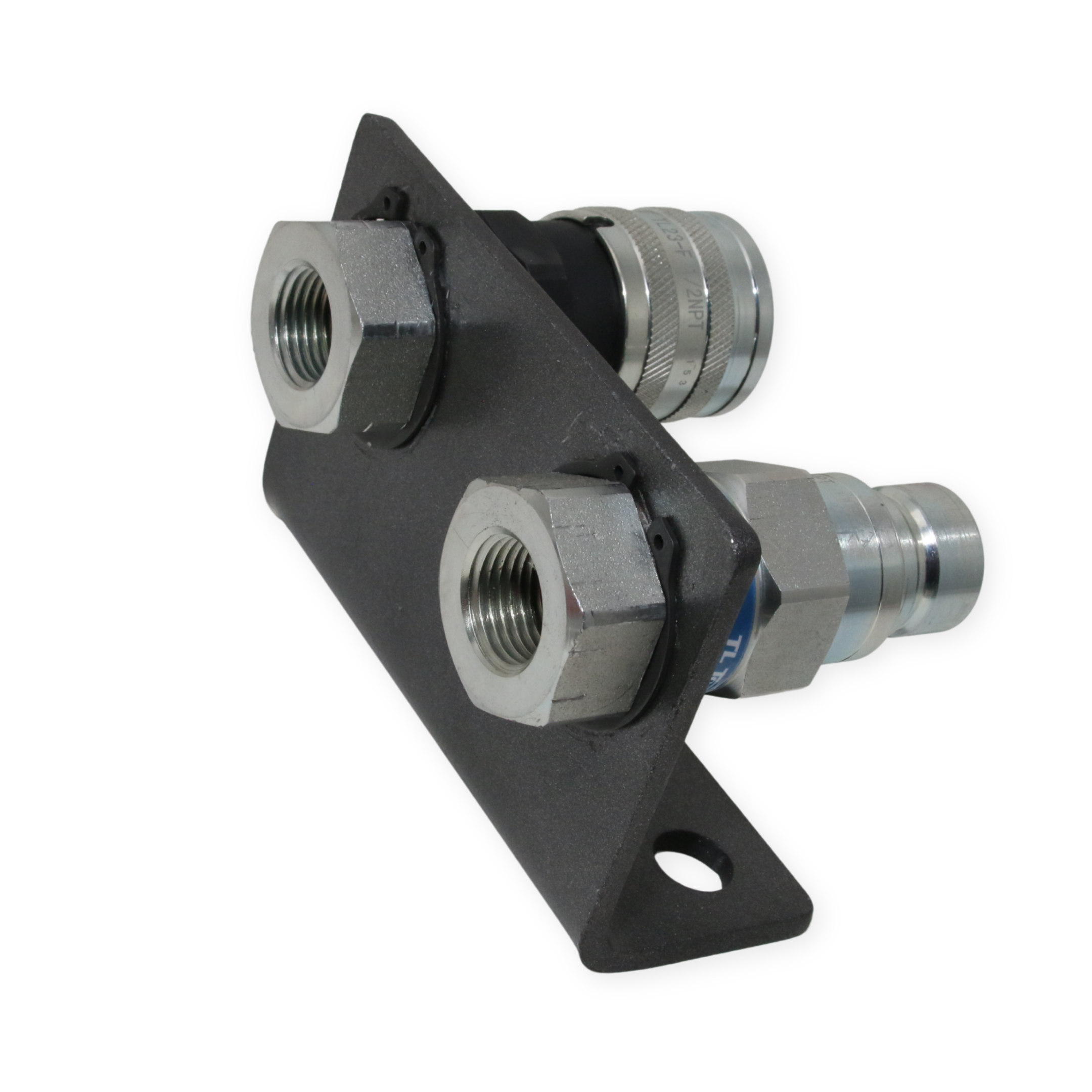 1/2" Hydraulic Quick Connect Coupler Set, Flat Face, 1/2" NPT, ISO 16028, Heavy-Duty Steel, Includes Mounting Bracket, Fits Skid Steer Bobcat Attachments - TL23B-2
