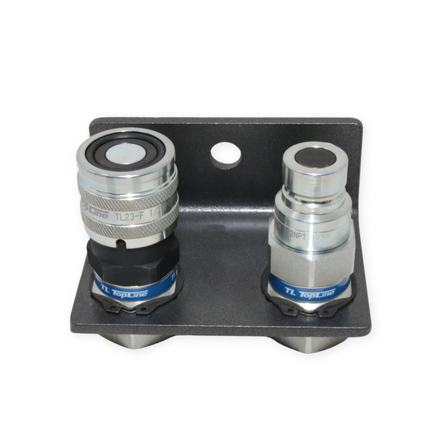 1/2" Hydraulic Quick Connect Coupler Set, Flat Face, 1/2" NPT, ISO 16028, Heavy-Duty Steel, Includes Mounting Bracket, Fits Skid Steer Bobcat Attachments - TL23B-2
