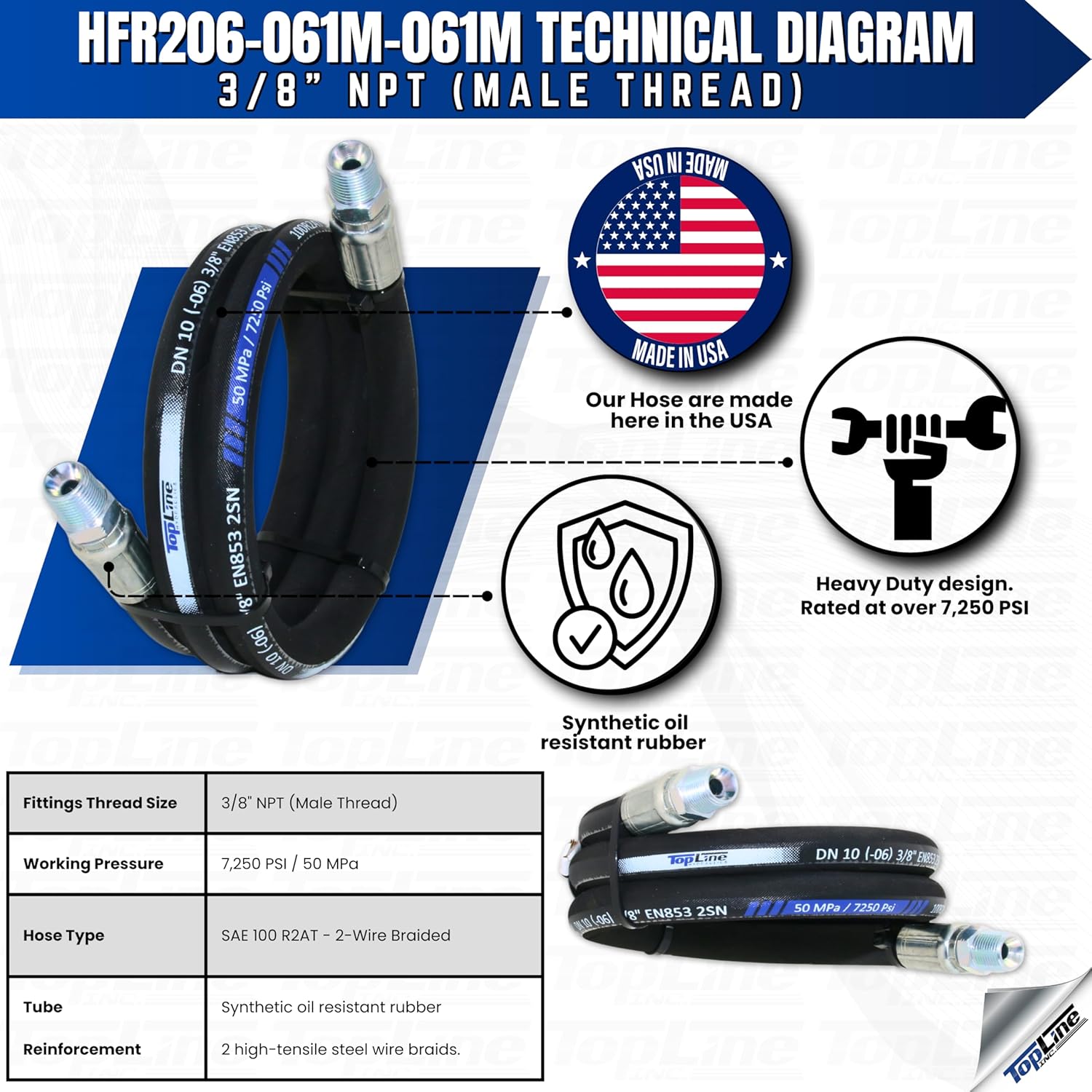 3/8" Hydraulic Hose Assembly 18 Inches – Female JIC X Male JIC