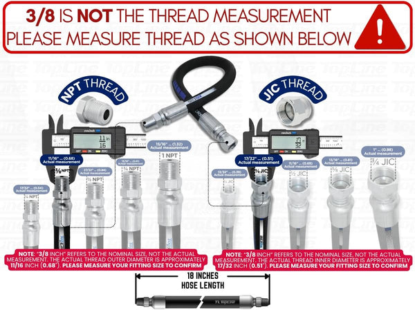 3/8" Hydraulic Hose Assembly with female JIC x male NPT 7,250 psi