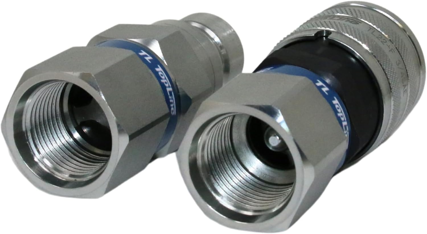 1/2" Body with 3/4" SAE O-Ring BOSS Thread, Hydraulic Quick Connect Coupler, Flat Face, ISO 16028, Heavy-Duty Coupling Set with Dust Caps for Skid Steer Bobcat Attachment | Model TL22