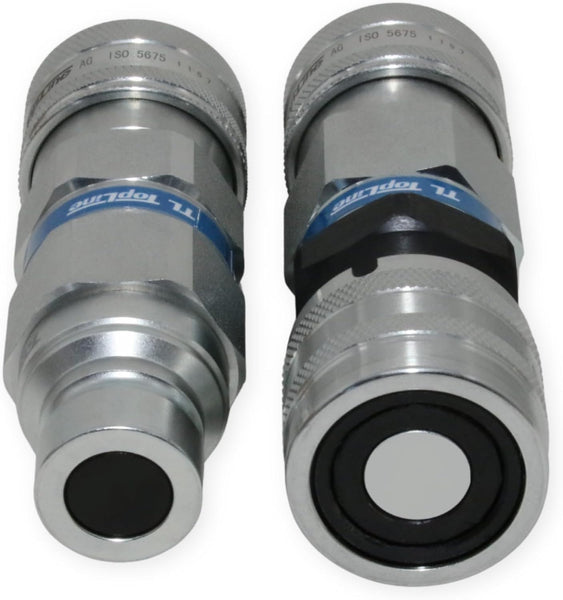 1/2" Flat Face to Ag Style Hydraulic Quick Connect Coupler Adapter Set | Heavy-Duty | ISO 16028 to ISO 5675 | 5076 PSI | Zinc Plated | Dust Caps Included | Fits Bobcat, John Deere, CAT | Model TL106