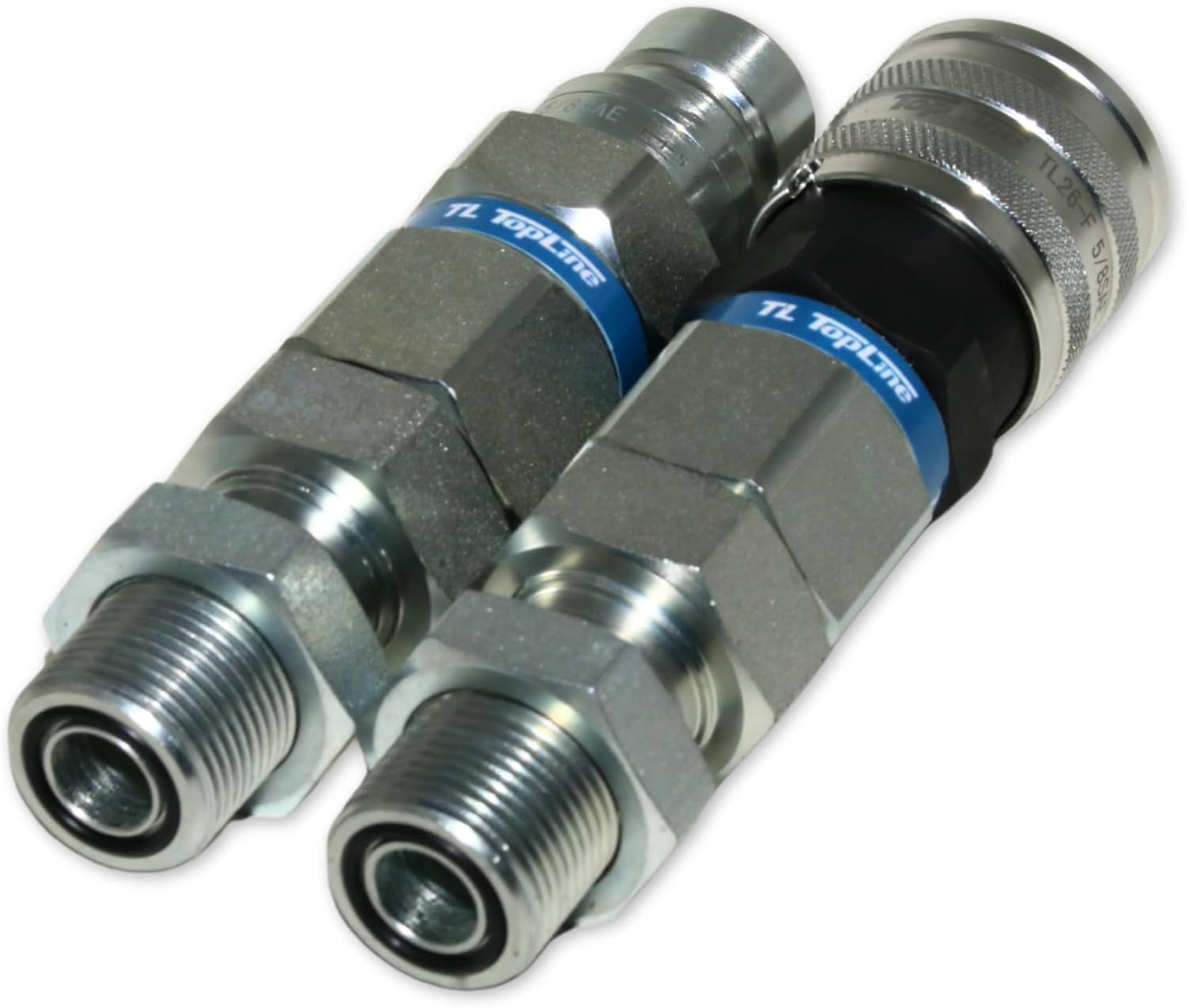 Hydraulic Quick Connect Coupler, 1/2" Body with 5/8" ORFS Thread, Flat Face Bulkhead, ISO 16028, Heavy-Duty Coupling Set with Dust Caps for Bobcat Skid Steer Loaders | Model TL26