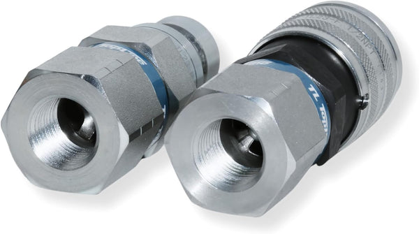 1/2" Body with 1/2" NPT Thread | Flat Face Hydraulic Quick Connect Coupler | Skid Steer Bobcat Attachment | ISO 16028 Heavy-Duty Coupling Sets with Dust Caps | Model TL23