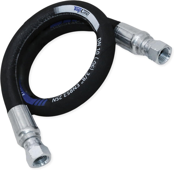 3/8" Hydraulic Hose Assembly 48 Inches – Female JIC x Female JIC, 7,250 PSI, SAE 100 R2AT, 2-Wire Braided, Oil-Resistant Rubber, Heavy-Duty High-Pressure Line | Model HFR206-063F-063F