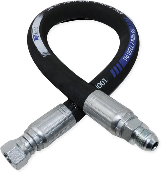 3/8" Hydraulic Hose Assembly 18 Inches – Female JIC x Male JIC, 7,250 PSI, SAE 100 R2AT, 2-Wire Braided, Oil-Resistant Rubber, High-Pressure Line Hydraulic Fluid | Model HFR206-063F-063M-24