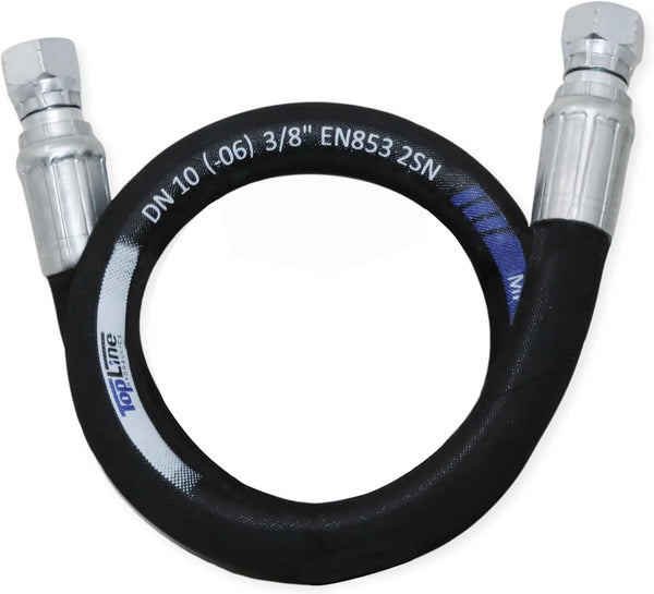 3/8" Hydraulic Hose Assembly 48 Inches – Female JIC x Female JIC, 7,250 PSI, SAE 100 R2AT, 2-Wire Braided, Oil-Resistant Rubber, Heavy-Duty High-Pressure Line | Model HFR206-063F-063F