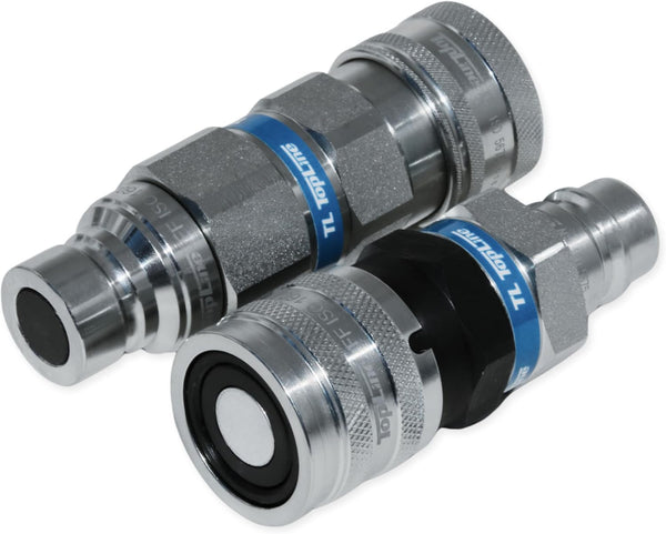 1/2" Flat Face to Ag Style Hydraulic Quick Coupler Adapter Set | Convert Tractor Hydraulics to Bobcat Coupling | Heavy-Duty | 5076 PSI | Zinc Plated | ISO 16028 to ISO 5675 | W/Dust Caps | Model TL36