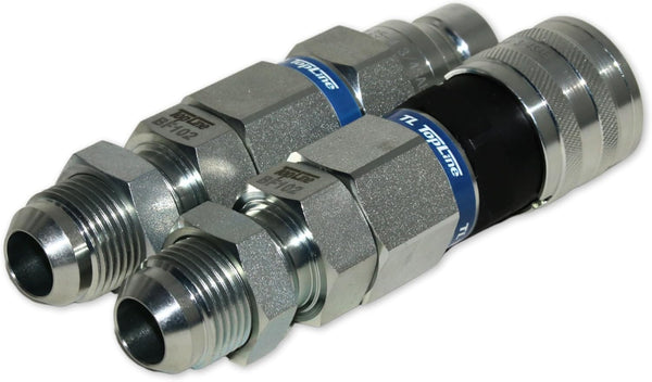 Hydraulic Quick Connect Coupler, 1/2" Body with 3/4" (#12) JIC Thread, Flat Face Bulkhead Mount, ISO 16028, Heavy-Duty Coupling Set with Dust Caps for Bobcat Skid Steer Loaders | Model TL25