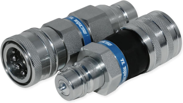 1/2" Flat Face to Ag Style Hydraulic Quick Coupler Adapter Set | Convert Tractor Hydraulics to Bobcat Coupling | Heavy-Duty | 5076 PSI | Zinc Plated | ISO 16028 to ISO 5675 | W/Dust Caps | Model TL36