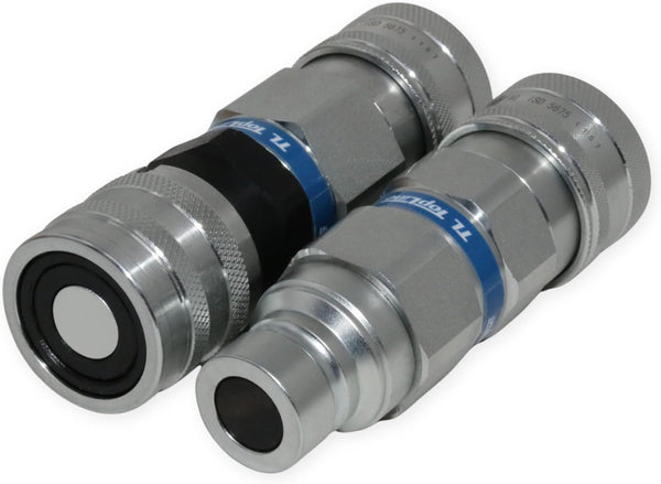1/2" Flat Face to Ag Style Hydraulic Quick Connect Coupler Adapter Set | Heavy-Duty | ISO 16028 to ISO 5675 | 5076 PSI | Zinc Plated | Dust Caps Included | Fits Bobcat, John Deere, CAT | Model TL106