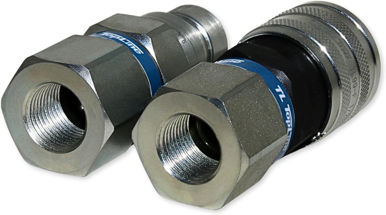 1/2" Body with 1/2" BSP (British Standard Pipe) Thread | Flat Face Hydraulic Quick Connect Coupler | Skid Steer Bobcat Attachment | ISO 16028 Heavy-Duty Coupling Sets with Dust Caps | Model TL99