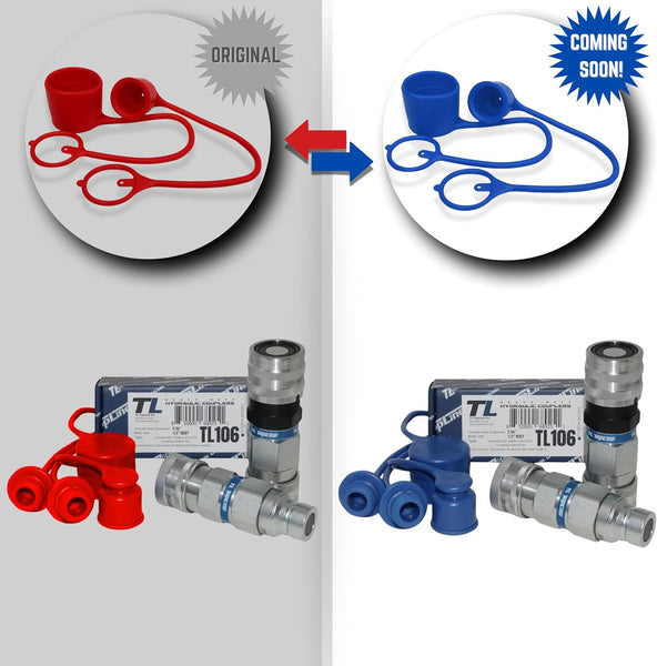 1/2" Flat Face to Ag Style Hydraulic Quick Connect Coupler Adapter Set | Heavy-Duty | ISO 16028 to ISO 5675 | 5076 PSI | Zinc Plated | Dust Caps Included | Fits Bobcat, John Deere, CAT | Model TL106