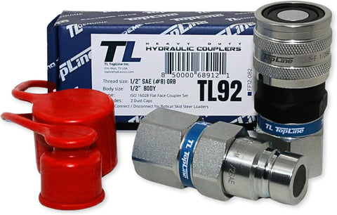 1/2" Body with 1/2" SAE O-Ring BOSS thread | Flat Face Hydraulic Quick Connect Coupler | Heavy Machinery Attachment | ISO 16028 Heavy-Duty Coupling with Dust Caps | Model TL92