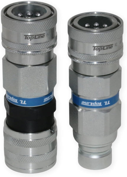 1/2" Flat Face to Ag Style Hydraulic Quick Connect Coupler Adapter Set | Heavy-Duty | ISO 16028 to ISO 5675 | 5076 PSI | Zinc Plated | Dust Caps Included | Fits Bobcat, John Deere, CAT | Model TL106