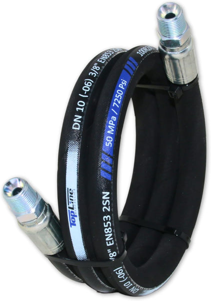 3/8" Hydraulic Hose Assembly with Male NPT X Male NPT 7,250 psi (48-72 inches) SAE 100 R2AT 2-Wire Braided, Oil-Resistant Rubber Tube, High-Tensile Steel Reinforced | Model HFR206-061M-061M