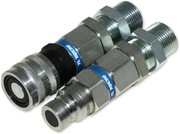 Hydraulic Quick Connect Coupler | 3/4" ORFS Flat Face | 1/2" Body Size | ISO 16028 | Heavy-Duty Coupling Set with Dust Caps for Bobcat Bulkhead for Skid Steer Loaders | Model TL104