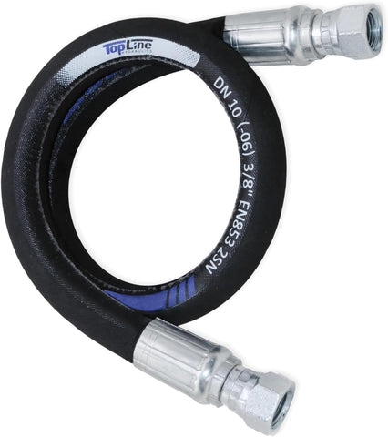 3/8" Hydraulic Hose Assembly 48 Inches – Female JIC x Female JIC, 7,250 PSI, SAE 100 R2AT, 2-Wire Braided, Oil-Resistant Rubber, Heavy-Duty High-Pressure Line | Model HFR206-063F-063F