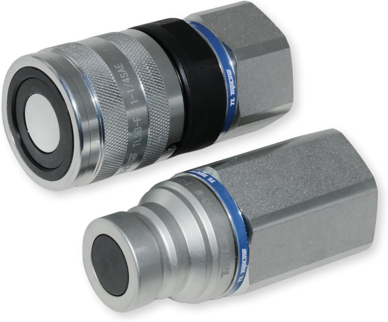 1" Body with 1-1/4″ SAE Thread | High Flow | Flat Face Hydraulic Quick Connect Coupler | Heavy Machinery Attachment | ISO 16028 Heavy-Duty Coupling Sets with Dust Caps | Model TL93